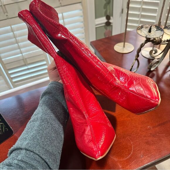 EGO Global Flare Heel Ankle Boots in Red Croc Size 8 - UK 6 - Picture 7 of 10